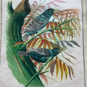 Vintage Hand Painted Bird Art Print On Fabric
